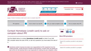 Contact Homebase (credit card) to ask or complain about PPI | FCA ...
