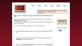 Configure Gmail to Pull Mail from homecall.co.uk | Red Stamp Mail