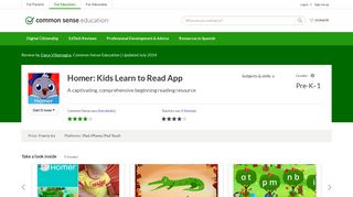Homer: Kids Learn to Read App Review for Teachers | Common ...