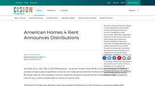 American Homes 4 Rent Announces Distributions - PR Newswire