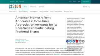 American Homes 4 Rent Announces Home Price Appreciation ...