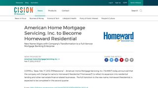 American Home Mortgage Servicing, Inc. to Become Homeward ...