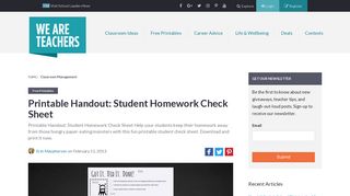 Printable Handout: Student Homework Check Sheet - WeAreTeachers