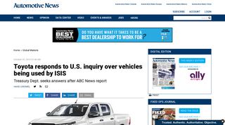 Toyota responds to U.S. inquiry over vehicles being used by ISIS