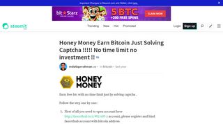 Honey Money Earn Bitcoin Just Solving Captcha !!!!! No time limit no ...