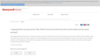 I registered for an account on My Total Connect Comfort but the ...
