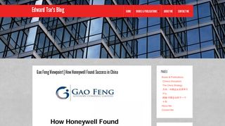 Gao Feng Viewpoint | How Honeywell Found ... - Edward Tse's Blog