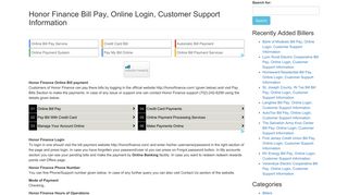 Honor Finance Bill Pay, Online Login, Customer Support Information
