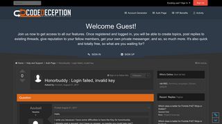 Honorbuddy : Login failed, invalid key - Auth Page - CodeDeception