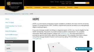 HOPE - Office of Student Financial Aid | KSU