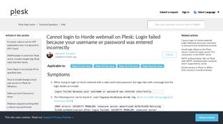 Cannot login to Horde webmail on Plesk: Login failed because your ...