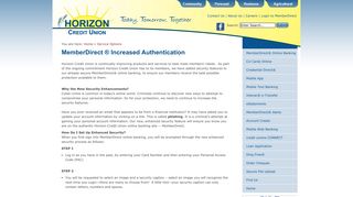 MemberDirect® Increased Authentication | Horizon Credit Union ...
