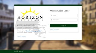 Horizon Beverage Customer Login Portal | Massachusetts