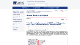 Horry County State Bank - Investor Relations - United Community Bank