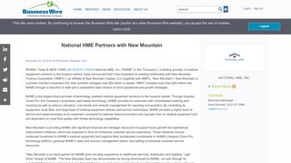 National HME Partners with New Mountain | Business Wire