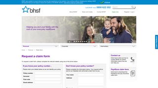 BHSF | Request a Claim Form | Health Cash Plan