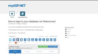 How to login to your database via Webconnect - myASP.NET