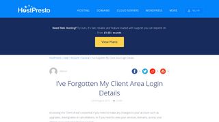 I've Forgotten My Client Area Login Details - HostPresto!