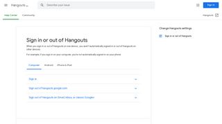Sign in or out of Hangouts - Computer - Hangouts Help - Google Support