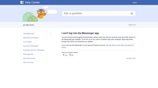 I can't log into the Messenger app. | Facebook Help Center | Facebook