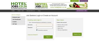 Job Seekers Login or Create an Account - Hotel Jobs