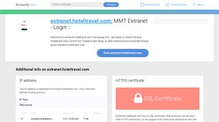 Access extranet.hoteltravel.com. MMT Extranet - Login ::