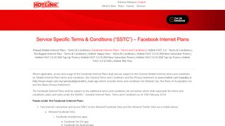 Facebook Internet Plans - Terms and Conditions | Hotlink