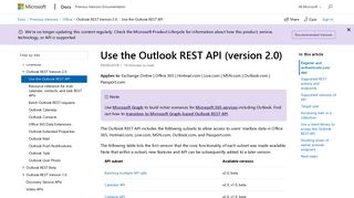 Use the Outlook REST API (version 2.0) | Microsoft Docs