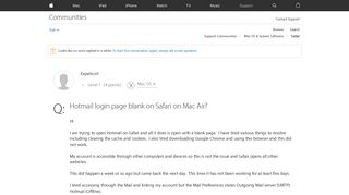 Hotmail login page blank on Safari on Mac… - Apple Community ...