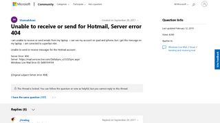 Unable to receive or send for Hotmail, Server error 404 ...