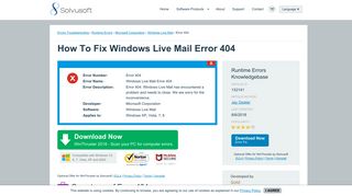 How To Fix Windows Live Mail Error 404 - Solvusoft