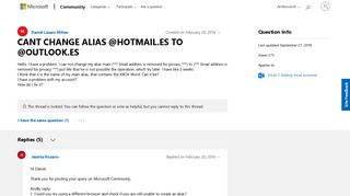 CANT CHANGE ALIAS @HOTMAIL.ES TO @OUTLOOK.ES - Microsoft Community