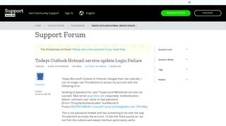 Todays Outlook Hotmail service update Login Failure | Thunderbird ...