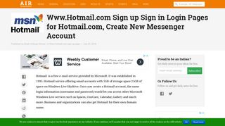 Www.Hotmail.com Sign up Sign in Login Pages for Hotmail.com ...