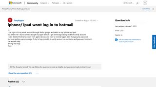 iphone/ ipad wont log in to hotmail - Microsoft Community