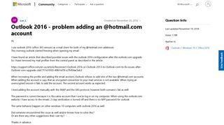 Outlook 2016 - problem adding an @hotmail.com account - Microsoft ...