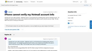 iPhone cannot verify my Hotmail account info - Microsoft Community