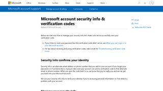 Microsoft account security info & security codes