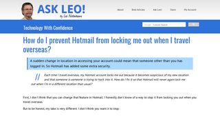 How do I prevent Hotmail from locking me out when I travel overseas ...