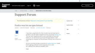 Firefox wont let me open hotmail | Firefox Support Forum | Mozilla ...