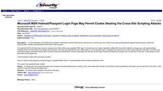 Microsoft MSN Hotmail/Passport Login Page May Permit Cookie ...