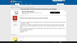automatic login of Hotmail (Outlook mail) needs to be disabled ...