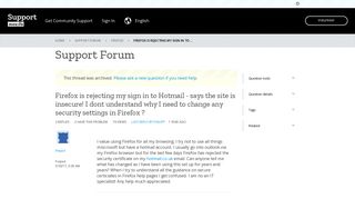 Firefox is rejecting my sign in to Hotmail - says the site is insecure! I ...