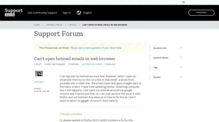 Can't open hotmail emails in web browser | Firefox Support Forum ...