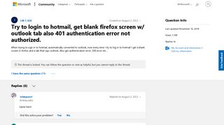 Try to login to hotmail, get blank firefox screen w/ outlook tab ...
