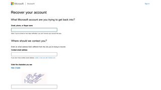 Recover your account - Microsoft account - Outlook.com