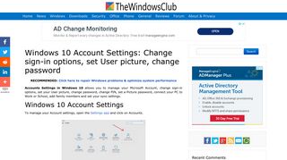 Windows 10 Account Settings: Change User preferences