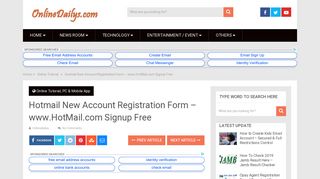 Hotmail New Account Registration Form - www.HotMail.com Signup ...