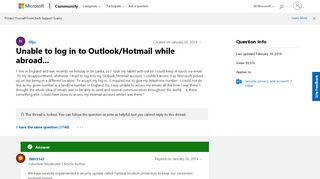 Unable to log in to Outlook/Hotmail while abroad... - Microsoft ...
