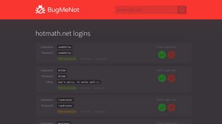 hotmath.net passwords - BugMeNot